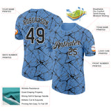 Custom Light Blue Black Gray-White Abstract Network Crackle Performance T-Shirt