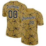 Custom Old Gold Black Gray-White Abstract Network Crackle Performance T-Shirt