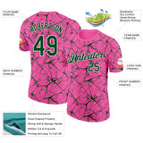 Custom Pink Green Gray-White Abstract Network Crackle Performance T-Shirt