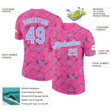 Custom Pink Light Blue Gray-White Abstract Network Crackle Performance T-Shirt