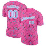 Custom Pink Light Blue Gray-White Abstract Network Crackle Performance T-Shirt