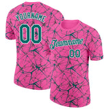 Custom Pink Teal Gray-White Abstract Network Crackle Performance T-Shirt