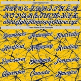 Custom Yellow Navy Gray-White Abstract Network Crackle Performance T-Shirt
