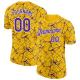 Custom Yellow Purple Gray-White Abstract Network Crackle Performance T-Shirt