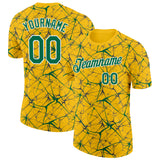 Custom Yellow Kelly Green Gray-White Abstract Network Crackle Performance T-Shirt