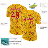 Custom Yellow Red Gray-White Abstract Network Crackle Performance T-Shirt