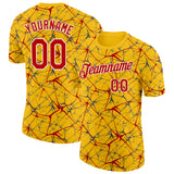 Custom Yellow Red Gray-White Abstract Network Crackle Performance T-Shirt