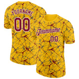 Custom Yellow Crimson Gray-White Abstract Network Crackle Performance T-Shirt