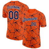 Custom Orange Navy Gray-White Abstract Network Crackle Performance T-Shirt