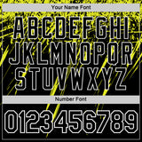 Custom Black Neon Yellow-White Distressed Scratch Brush Stroke Performance T-Shirt