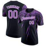 Custom Black Medium Purple-White Distressed Scratch Brush Stroke Performance T-Shirt