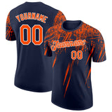 Custom Navy Orange-White Distressed Scratch Brush Stroke Performance T-Shirt