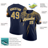 Custom Navy Old Gold-White Distressed Scratch Brush Stroke Performance T-Shirt
