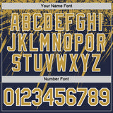 Custom Navy Old Gold-White Distressed Scratch Brush Stroke Performance T-Shirt