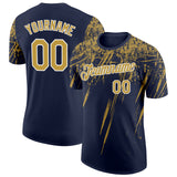 Custom Navy Old Gold-White Distressed Scratch Brush Stroke Performance T-Shirt