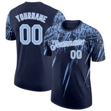 Custom Navy Light Blue-White Distressed Scratch Brush Stroke Performance T-Shirt
