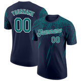 Custom Navy Teal-White Distressed Scratch Brush Stroke Performance T-Shirt