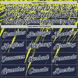 Custom Navy Neon Yellow-White Distressed Scratch Brush Stroke Performance T-Shirt