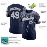 Custom Navy Gray-White Distressed Scratch Brush Stroke Performance T-Shirt