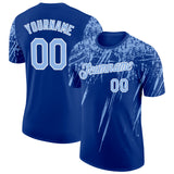 Custom Royal Light Blue-White Distressed Scratch Brush Stroke Performance T-Shirt