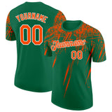 Custom Kelly Green Orange-White Distressed Scratch Brush Stroke Performance T-Shirt