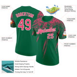 Custom Kelly Green Neon Pink-White Distressed Scratch Brush Stroke Performance T-Shirt