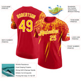 Custom Red Yellow-White Distressed Scratch Brush Stroke Performance T-Shirt