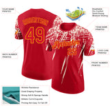Custom Red Cream-Yellow Distressed Scratch Brush Stroke Performance T-Shirt