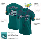 Custom Teal Navy-White Distressed Scratch Brush Stroke Performance T-Shirt
