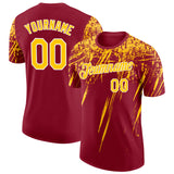 Custom Crimson Yellow-White Distressed Scratch Brush Stroke Performance T-Shirt