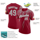 Custom Crimson Gray-White Distressed Scratch Brush Stroke Performance T-Shirt