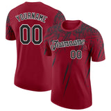 Custom Crimson Black-White Distressed Scratch Brush Stroke Performance T-Shirt