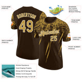 Custom Brown Old Gold-White Distressed Scratch Brush Stroke Performance T-Shirt
