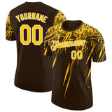 Custom Brown Yellow-White Distressed Scratch Brush Stroke Performance T-Shirt