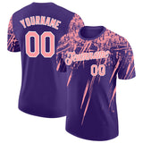 Custom Purple Medium Pink-White Distressed Scratch Brush Stroke Performance T-Shirt