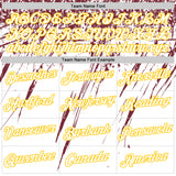 Custom White Burgundy-Yellow Distressed Scratch Brush Stroke Performance T-Shirt