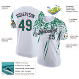 Custom White Kelly Green-Pink Distressed Scratch Brush Stroke Performance T-Shirt