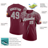 Custom Burgundy Gray-White Distressed Scratch Brush Stroke Performance T-Shirt