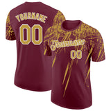 Custom Burgundy Old Gold-White Distressed Scratch Brush Stroke Performance T-Shirt