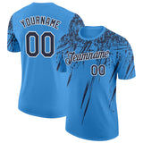 Custom Powder Blue Navy-White Distressed Scratch Brush Stroke Performance T-Shirt