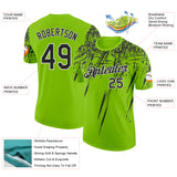Custom Neon Green Black-White Distressed Scratch Brush Stroke Performance T-Shirt