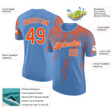 Custom Light Blue Orange-White Distressed Scratch Brush Stroke Performance T-Shirt