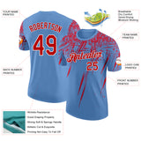 Custom Light Blue Red-White Distressed Scratch Brush Stroke Performance T-Shirt
