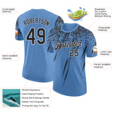 Custom Light Blue Black-White Distressed Scratch Brush Stroke Performance T-Shirt
