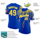 Custom Thunder Blue Yellow-White Distressed Scratch Brush Stroke Performance T-Shirt