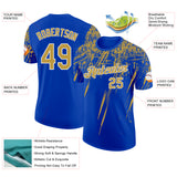 Custom Thunder Blue Old Gold-White Distressed Scratch Brush Stroke Performance T-Shirt