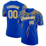 Custom Thunder Blue Old Gold-White Distressed Scratch Brush Stroke Performance T-Shirt