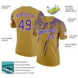 Custom Old Gold Purple-White Distressed Scratch Brush Stroke Performance T-Shirt