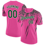 Custom Pink Green-White Distressed Scratch Brush Stroke Performance T-Shirt