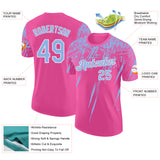 Custom Pink Light Blue-White Distressed Scratch Brush Stroke Performance T-Shirt